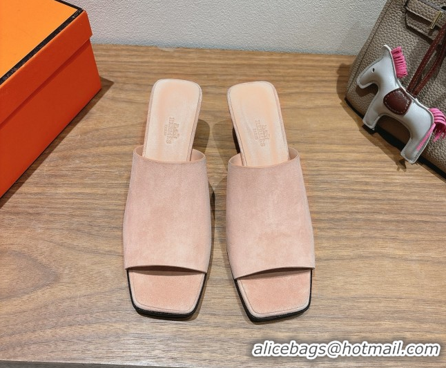 Purchase Hermes Kristal Heel Slides Sandal in Suede Pink 0606069