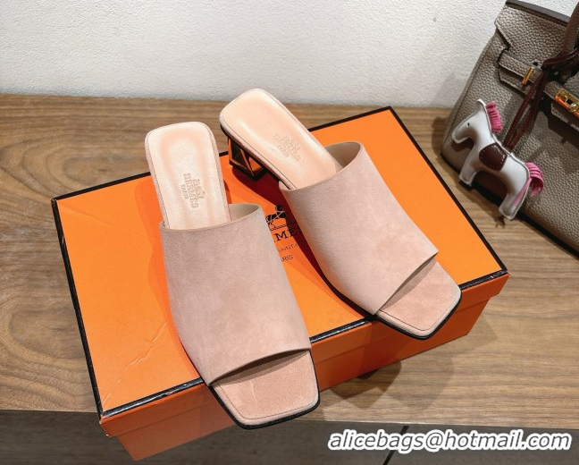 Purchase Hermes Kristal Heel Slides Sandal in Suede Pink 0606069