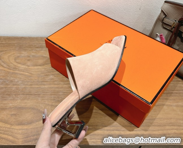 Purchase Hermes Kristal Heel Slides Sandal in Suede Pink 0606069