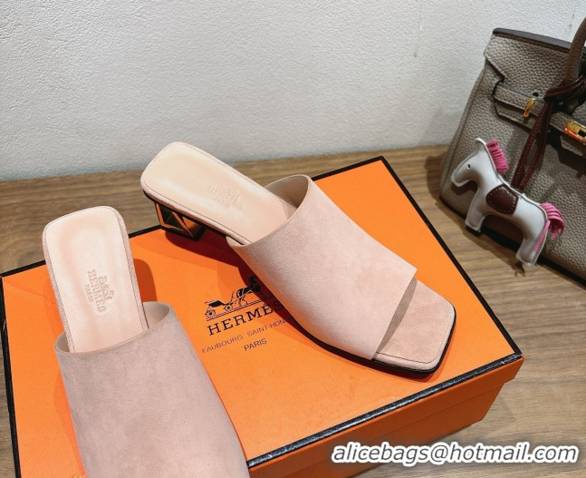 Purchase Hermes Kristal Heel Slides Sandal in Suede Pink 0606069