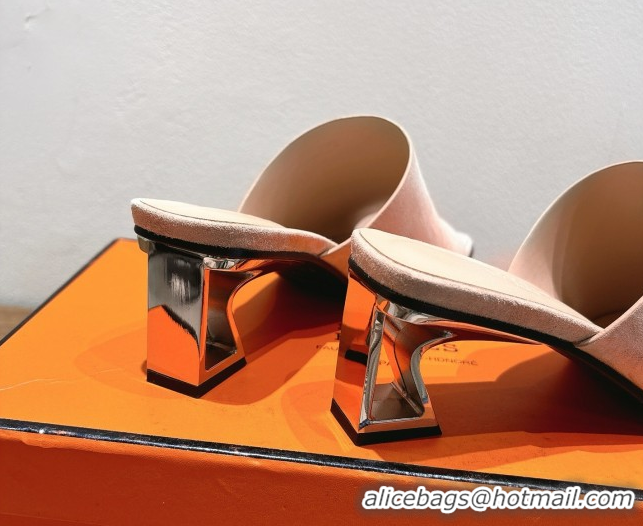 Purchase Hermes Kristal Heel Slides Sandal in Suede Pink 0606069