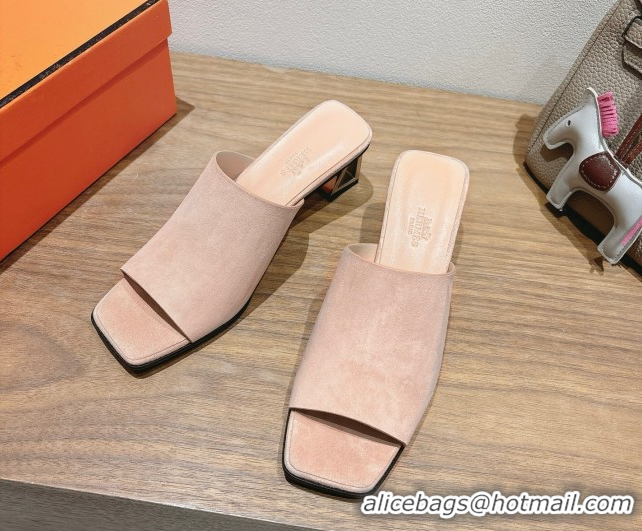 Purchase Hermes Kristal Heel Slides Sandal in Suede Pink 0606069