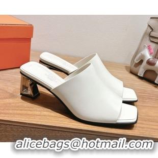 Pretty Style Hermes Kristal Heel Slides Sandal in Nappa Leather White 0606070