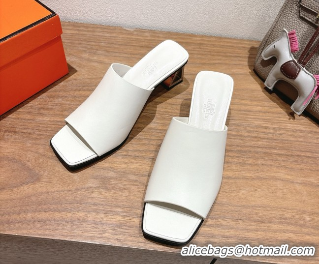 Pretty Style Hermes Kristal Heel Slides Sandal in Nappa Leather White 0606070