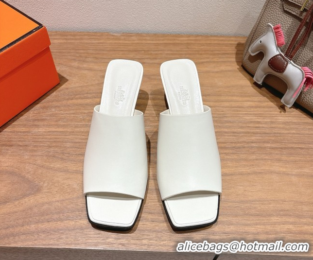 Pretty Style Hermes Kristal Heel Slides Sandal in Nappa Leather White 0606070