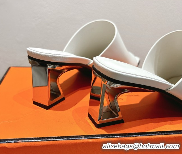 Pretty Style Hermes Kristal Heel Slides Sandal in Nappa Leather White 0606070