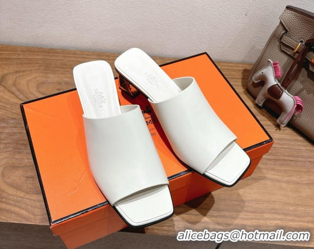 Pretty Style Hermes Kristal Heel Slides Sandal in Nappa Leather White 0606070