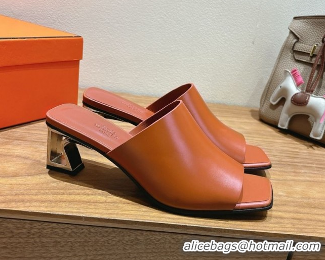 Unique Style Hermes Kristal Heel Slides Sandal in Nappa Leather Brown 0606073