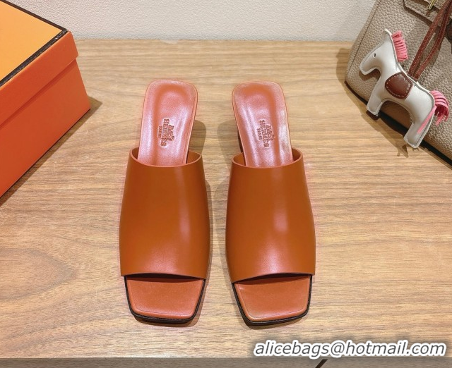 Unique Style Hermes Kristal Heel Slides Sandal in Nappa Leather Brown 0606073