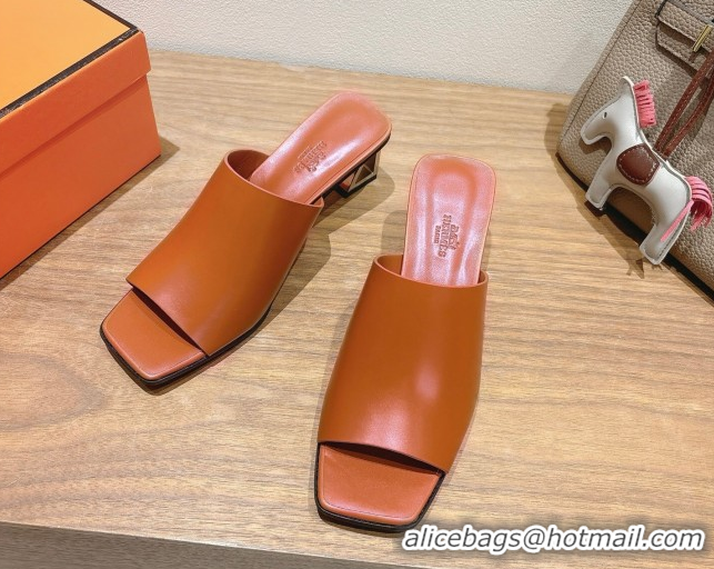 Unique Style Hermes Kristal Heel Slides Sandal in Nappa Leather Brown 0606073