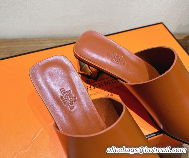 Unique Style Hermes Kristal Heel Slides Sandal in Nappa Leather Brown 0606073