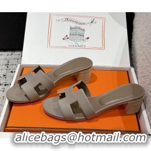 Good Quality Hermes Classic Oasis Heel Slides Sandal 4.5cm in Palm Grained Leather Grey 0606074