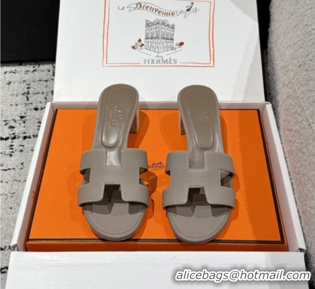 Good Quality Hermes Classic Oasis Heel Slides Sandal 4.5cm in Palm Grained Leather Grey 0606074