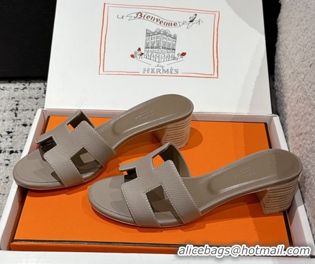 Good Quality Hermes Classic Oasis Heel Slides Sandal 4.5cm in Palm Grained Leather Grey 0606074