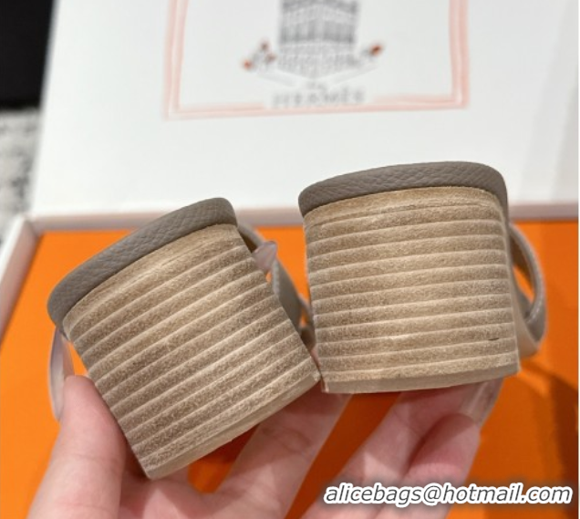 Good Quality Hermes Classic Oasis Heel Slides Sandal 4.5cm in Palm Grained Leather Grey 0606074