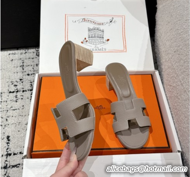 Good Quality Hermes Classic Oasis Heel Slides Sandal 4.5cm in Palm Grained Leather Grey 0606074