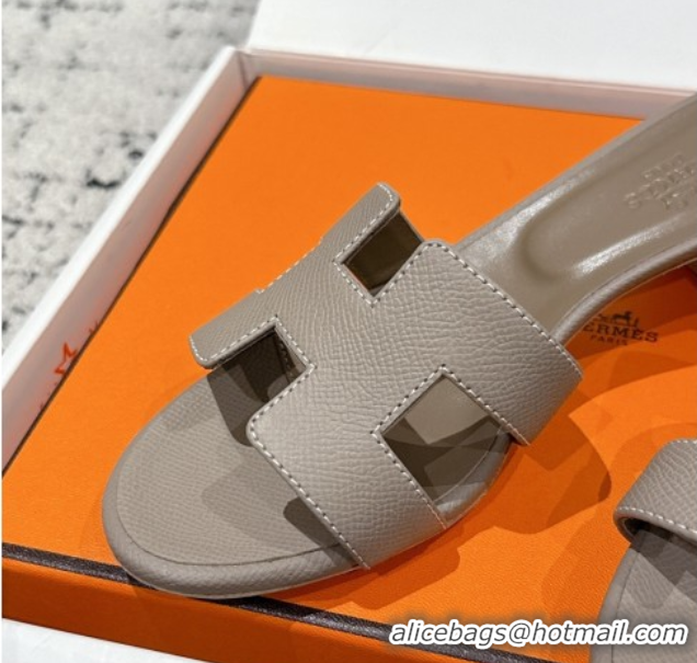 Good Quality Hermes Classic Oasis Heel Slides Sandal 4.5cm in Palm Grained Leather Grey 0606074