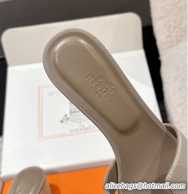 Good Quality Hermes Classic Oasis Heel Slides Sandal 4.5cm in Palm Grained Leather Grey 0606074