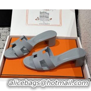 Good Product Hermes Classic Oasis Heel Slides Sandal 4.5cm in Palm Grained Leather Grey 0606075