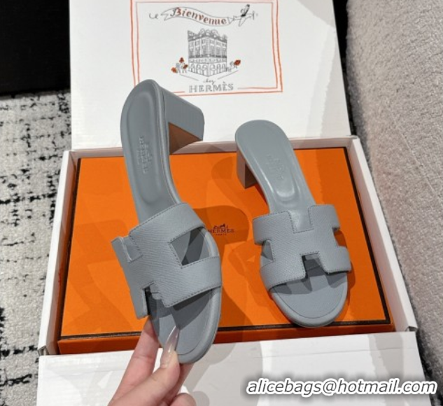 Good Product Hermes Classic Oasis Heel Slides Sandal 4.5cm in Palm Grained Leather Grey 0606075