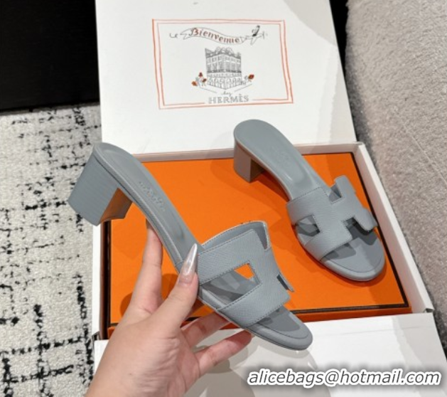 Good Product Hermes Classic Oasis Heel Slides Sandal 4.5cm in Palm Grained Leather Grey 0606075