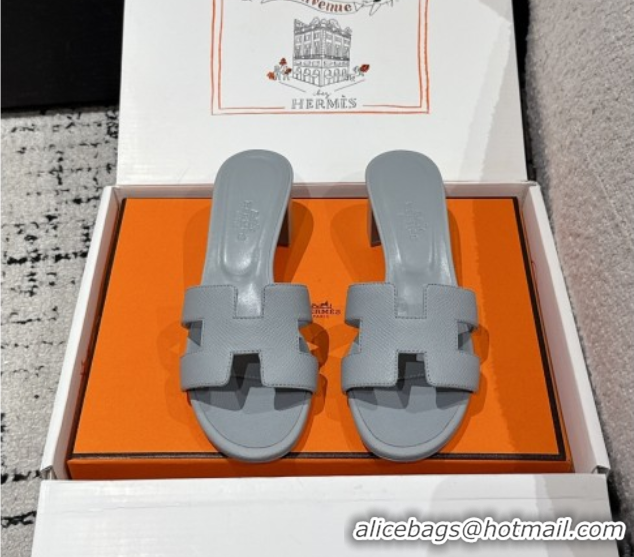 Good Product Hermes Classic Oasis Heel Slides Sandal 4.5cm in Palm Grained Leather Grey 0606075