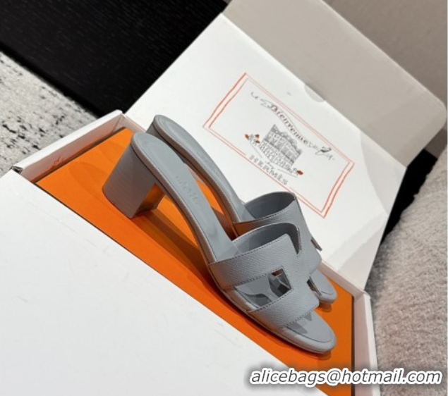 Good Product Hermes Classic Oasis Heel Slides Sandal 4.5cm in Palm Grained Leather Grey 0606075