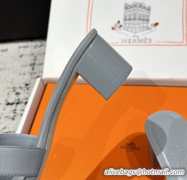 Good Product Hermes Classic Oasis Heel Slides Sandal 4.5cm in Palm Grained Leather Grey 0606075