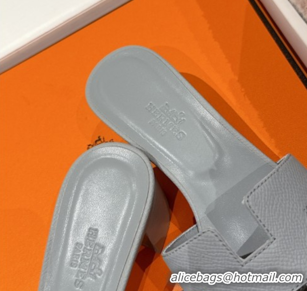 Good Product Hermes Classic Oasis Heel Slides Sandal 4.5cm in Palm Grained Leather Grey 0606075