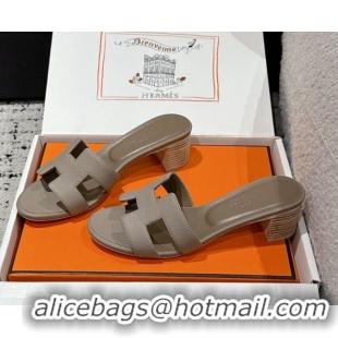Good Looking Hermes Classic Oasis Heel Slides Sandal 4.5cm in Palm Grained Leather Grey 0606076