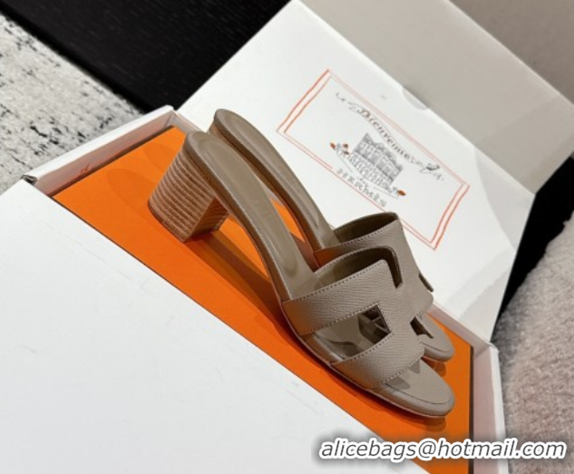 Good Looking Hermes Classic Oasis Heel Slides Sandal 4.5cm in Palm Grained Leather Grey 0606076