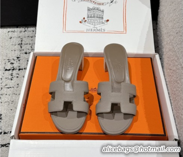 Good Looking Hermes Classic Oasis Heel Slides Sandal 4.5cm in Palm Grained Leather Grey 0606076