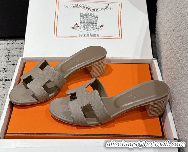 Good Looking Hermes Classic Oasis Heel Slides Sandal 4.5cm in Palm Grained Leather Grey 0606076