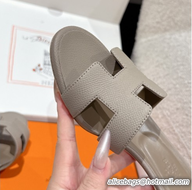 Good Looking Hermes Classic Oasis Heel Slides Sandal 4.5cm in Palm Grained Leather Grey 0606076