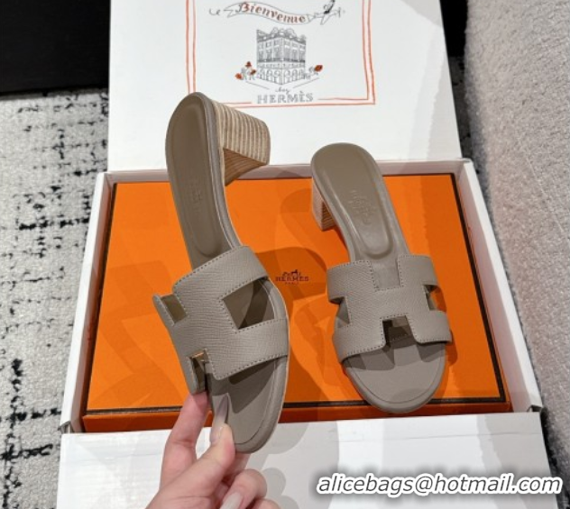 Good Looking Hermes Classic Oasis Heel Slides Sandal 4.5cm in Palm Grained Leather Grey 0606076