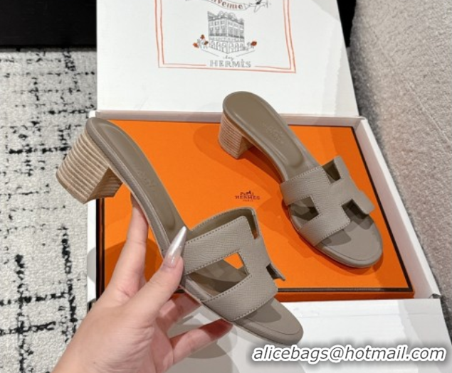 Good Looking Hermes Classic Oasis Heel Slides Sandal 4.5cm in Palm Grained Leather Grey 0606076