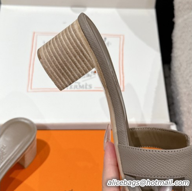Good Looking Hermes Classic Oasis Heel Slides Sandal 4.5cm in Palm Grained Leather Grey 0606076