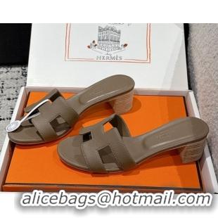 Shop Duplicate Hermes Classic Oasis Heel Slides Sandal 4.5cm in Palm Grained Leather Grey 0606077