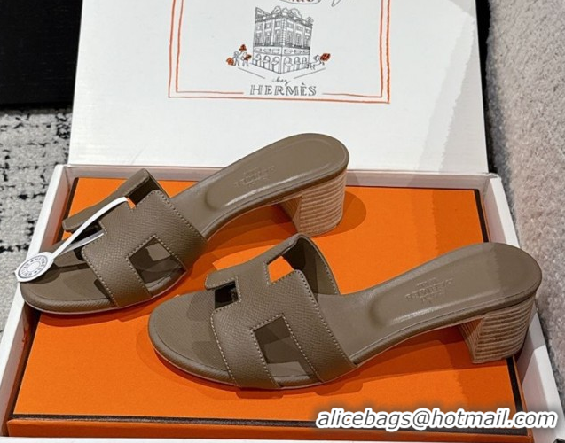 Shop Duplicate Hermes Classic Oasis Heel Slides Sandal 4.5cm in Palm Grained Leather Grey 0606077