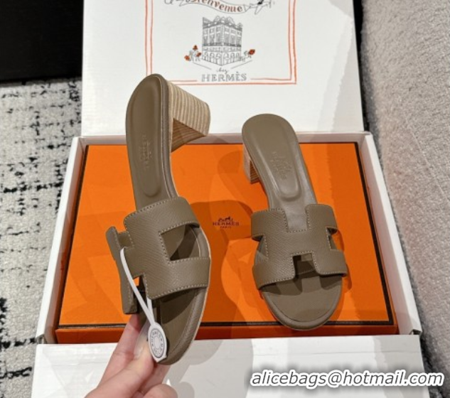 Shop Duplicate Hermes Classic Oasis Heel Slides Sandal 4.5cm in Palm Grained Leather Grey 0606077