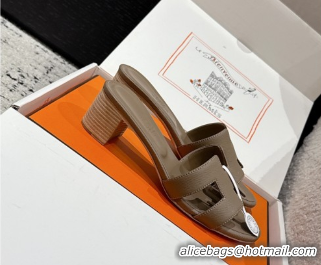 Shop Duplicate Hermes Classic Oasis Heel Slides Sandal 4.5cm in Palm Grained Leather Grey 0606077