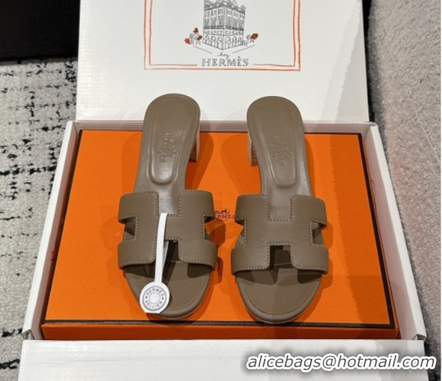 Shop Duplicate Hermes Classic Oasis Heel Slides Sandal 4.5cm in Palm Grained Leather Grey 0606077