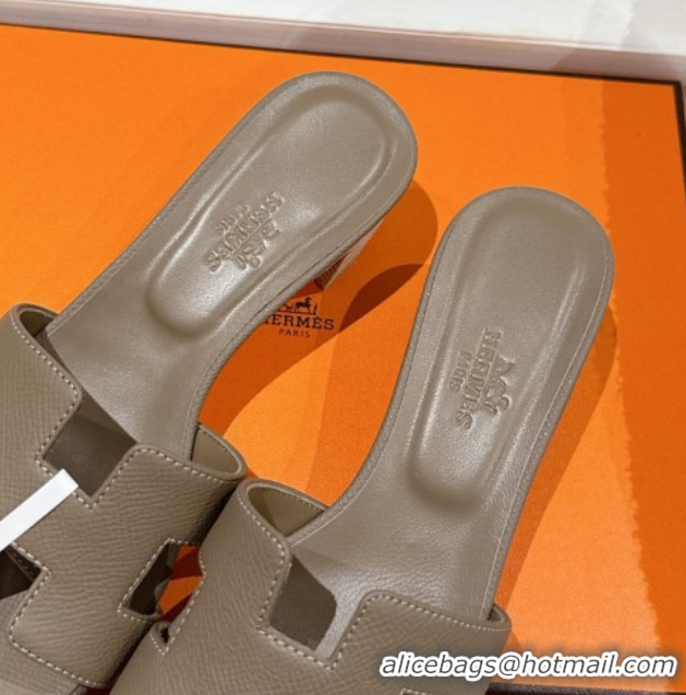 Shop Duplicate Hermes Classic Oasis Heel Slides Sandal 4.5cm in Palm Grained Leather Grey 0606077