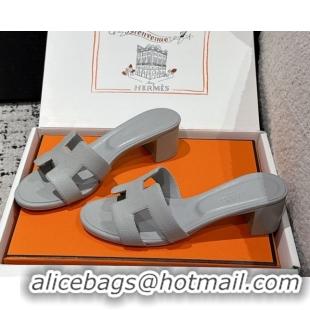 Top Grade Hermes Classic Oasis Heel Slides Sandal 4.5cm in Palm Grained Leather Grey 0606078