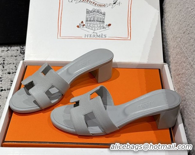 Top Grade Hermes Classic Oasis Heel Slides Sandal 4.5cm in Palm Grained Leather Grey 0606078