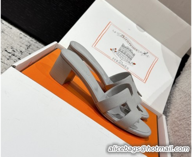 Top Grade Hermes Classic Oasis Heel Slides Sandal 4.5cm in Palm Grained Leather Grey 0606078