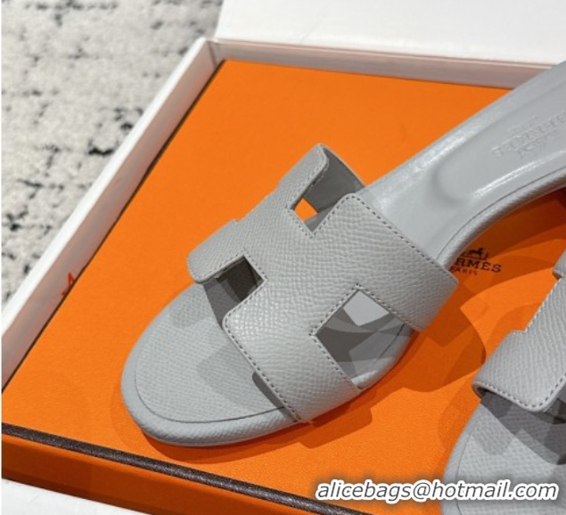 Top Grade Hermes Classic Oasis Heel Slides Sandal 4.5cm in Palm Grained Leather Grey 0606078