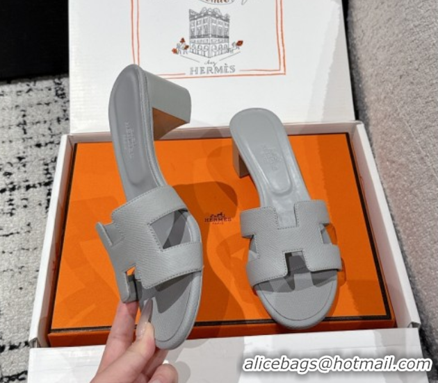 Top Grade Hermes Classic Oasis Heel Slides Sandal 4.5cm in Palm Grained Leather Grey 0606078