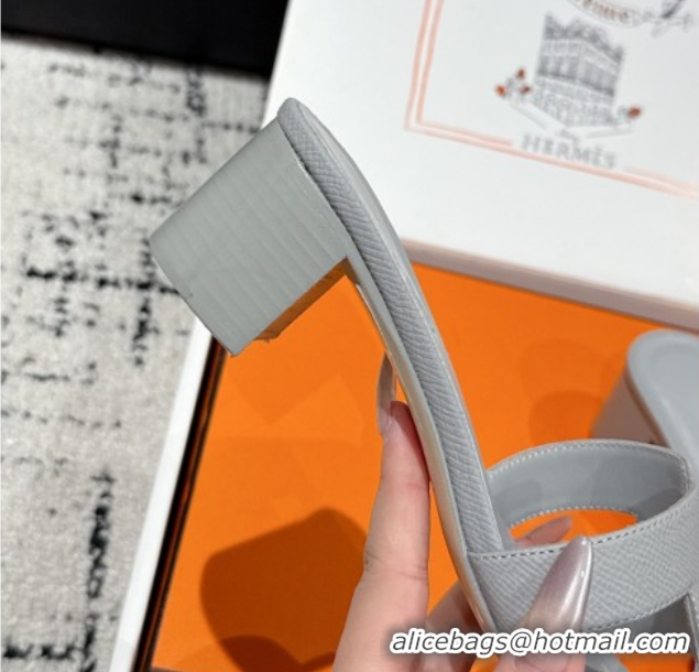 Top Grade Hermes Classic Oasis Heel Slides Sandal 4.5cm in Palm Grained Leather Grey 0606078