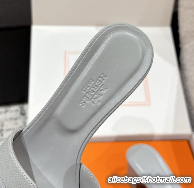 Top Grade Hermes Classic Oasis Heel Slides Sandal 4.5cm in Palm Grained Leather Grey 0606078